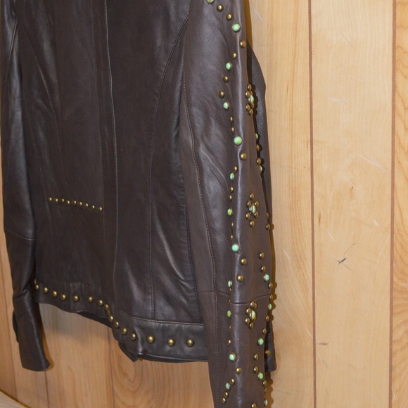 Tasha Polizzi Leather Jacket Turquoise Studs M - Picture 6 of 7